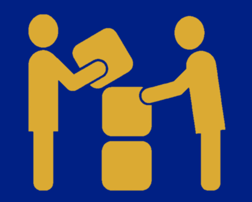 Two figures of people building with blocks